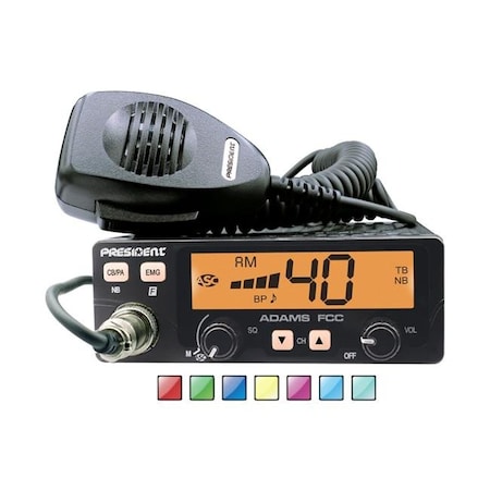 President President ADAMS Compact AM Mobile CB Radio with 7 Color LCD Display; Talk-Back; Roger Beep & Auto Squelch ADAMS